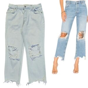 Free People We The Free Maggie Distressed Light Wash Straight Leg Jeans OB832365